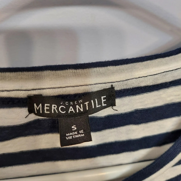 J crew mercantile striped tie long sleeve basic navy blue white easy effortless - Picture 7 of 7